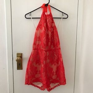 Aqua Halter Orange Romper, Worn Once